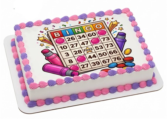 Cute Bingo Party Edible Cake Topper, Colorful Bingo Game Frosting Sheet Decoration ~ D30070