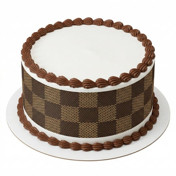 Dark Brown Checkered Damier Edible Cake Side Strips, Designer Inspired Birthday Frosting Sheet Wrap, Luxury Pattern Cake Border ~ D24675