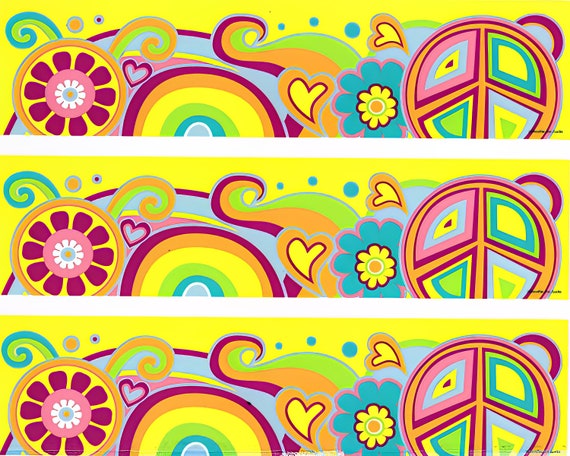 Groovy Peace Hippie - Side Strips ~ Edible 2D Fondant Birthday Cake Side Toppers ~ D20196