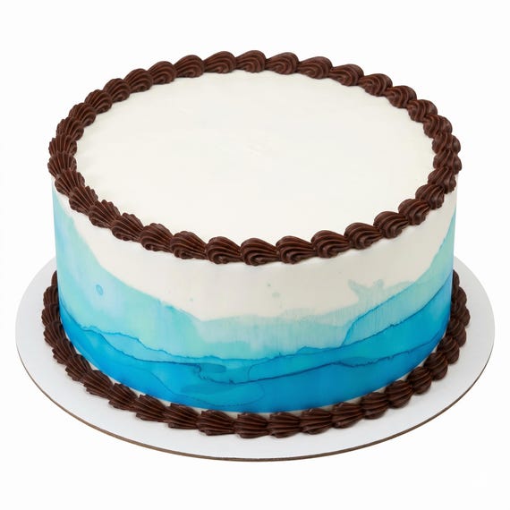Blue Watercolor Ombre Edible Cake Side Strip, Ocean Wave Frosting Sheet Decoration ~ D1484