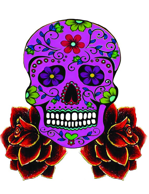 Pink Sugar Skull & Roses Halloween Birthday ~ Edible 2D Fondant Birthday Cake/Cupcake Topper ~ D22656