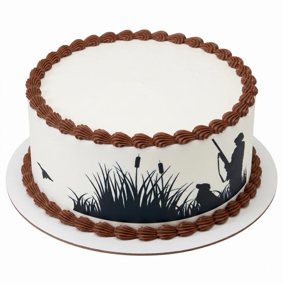 Duck Hunting Silhouette Edible Cake Side Strip, Hunter Dog Frosting Sheet Decoration ~ D20195