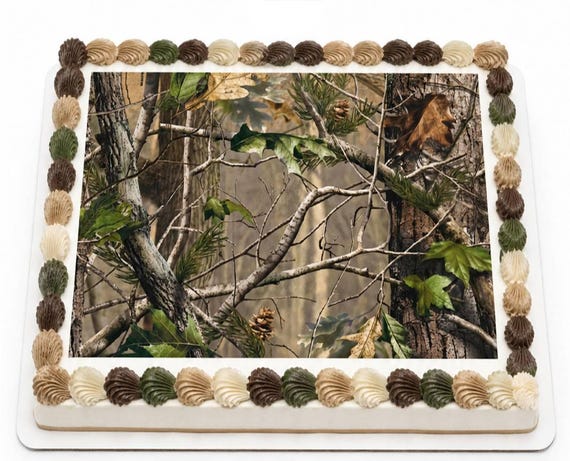 Camo Edible Cake Topper, Hunting Frosting Sheet Image, Green Brown Camo Outdoor ~ D3929