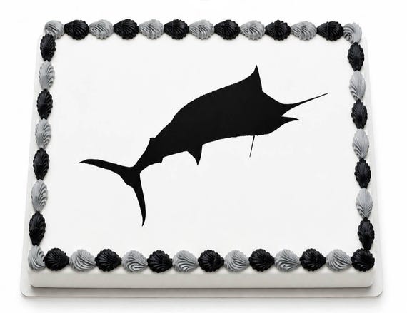 Black Marlin Edible Cake Topper, Fishing Frosting Sheet Image, Ocean Birthday Decor ~ D21522