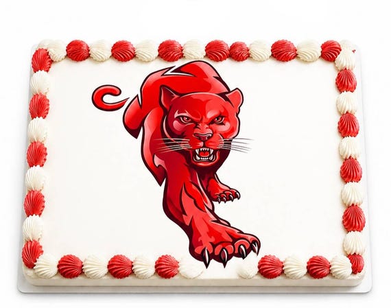 Red Panther Prowling Mascot Edible Cake Topper, Cougar School Team Frosting Sheet Image, Big Cat ~ D22459