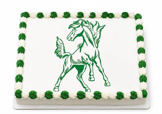 Green Mustang Mascot Edible Cake Topper, Horse Birthday Frosting Sheet Image ~ D944