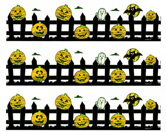 Halloween Pumpkins Ghosts Bats - Birthday Background - Side Strips ~ Edible 2D Fondant Birthday Cake Side Toppers ~ D22551