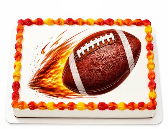 Flaming Football Edible Cake Topper, Sports Birthday Frosting Sheet Image ~ D30166