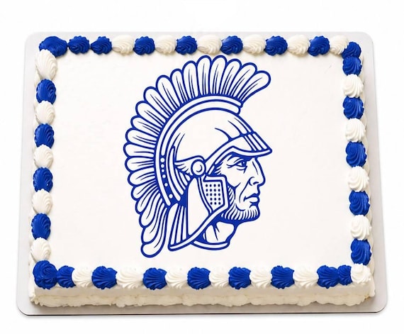 Blue Trojan Warrior Head Edible Cake Topper, Spartan Mascot School Frosting Sheet Image, Greek Team ~ D20054