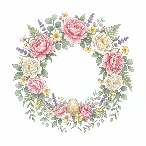 Spring Floral Wreath Easter Edible Cake Topper Cupcake Image Frosting Sheet Elegant Personalized (9 Size Options) D30028