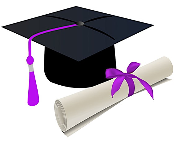 Purple Graduation Cap & Diploma ~ Edible 2D Fondant Birthday Cake/Cupcake Topper ~ D22883