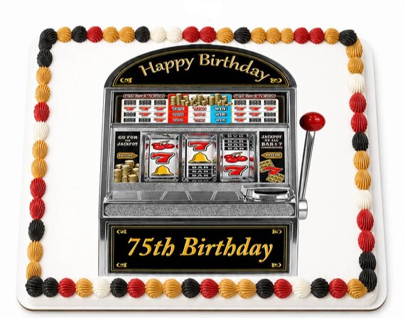 Slot Machine Birthday Edible Cake Topper, Casino Jackpot Lucky Sevens Frosting Sheet Image, Vegas Gambling Party ~ D24484