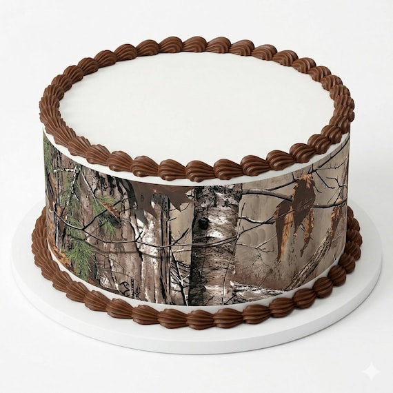 Woodland Camo - Birthday Background - Side Strips ~ Edible 2D Fondant Birthday Cake Side Toppers ~ D5446