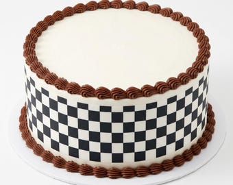 Black White Checkered Edible Cake Side Strip, Race Flag Frosting Sheet Decoration, Racing ~ D20666