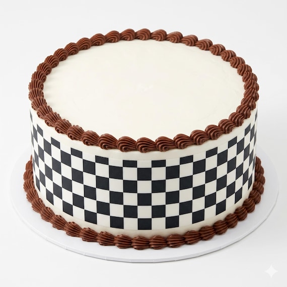 Black White Checkered Edible Cake Side Strip, Race Flag Frosting Sheet Decoration, Racing ~ D20666