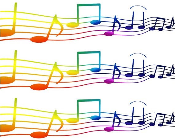Rainbow Musical Notes Band Birthday ~ Edible 2D Fondant Birthday Cake Side Toppers ~ D22859