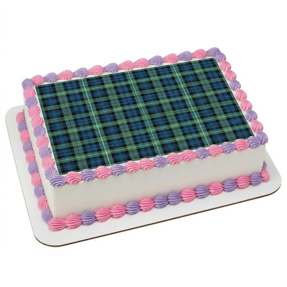 Green Plaid Birthday ~ Edible 2D Fondant Birthday Cake/Cupcake Topper ~ D24690