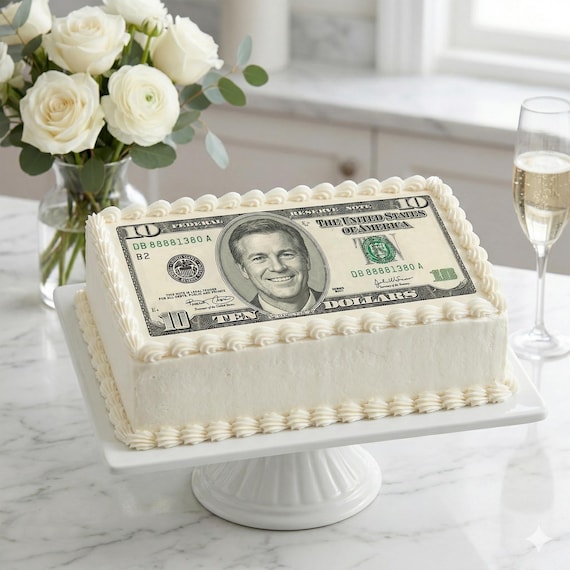 10 Dollar Bill Birthday ~ Edible 2D Fondant Birthday Photo Frame Cake/Cupcake Topper ~ D22406
