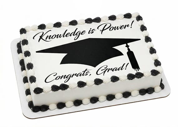 Knowledge Is Power Congrats Grad Edible Cake Topper, Graduation Cap Frosting Sheet Image, Commencement Party Decor ~ D24297