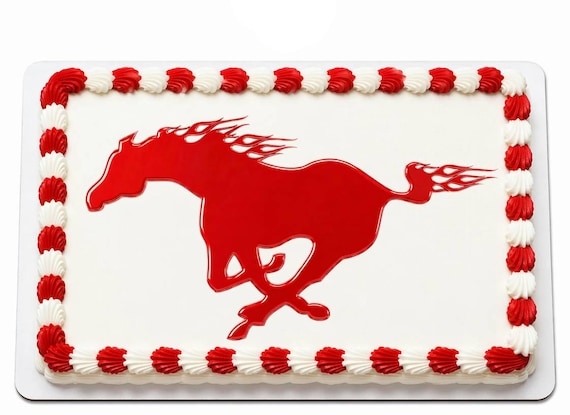 Flaming Mustang Edible Cake Topper, School Spirit Frosting Sheet Image, Red Mustangs Horse Sports ~ D945