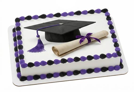 Graduation Cap Diploma Purple Tassel Edible Cake Topper, Commencement Frosting Sheet Image, Grad Party Dessert Decor ~ D22881