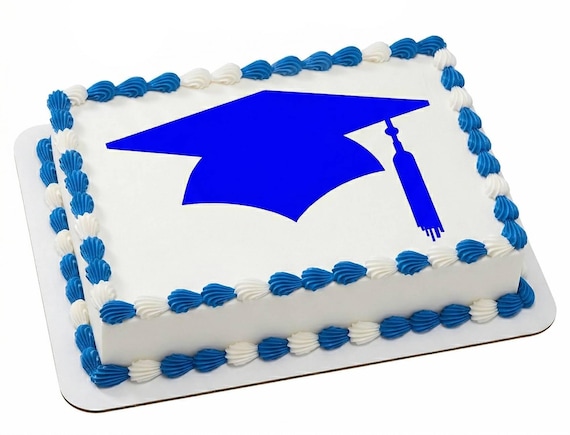 Blue Graduation Cap Silhouette Tassel Edible Cake Topper, Commencement Frosting Sheet Image, Grad Party Decor ~ D24583