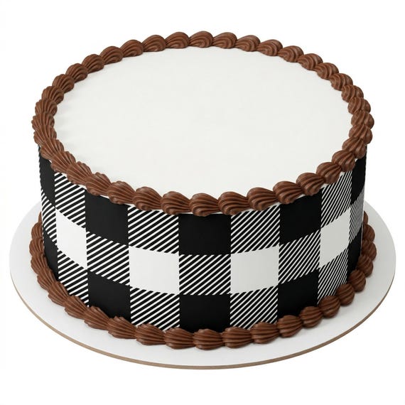Black Plaid Birthday - Side Strips ~ Edible 2D Fondant Birthday Cake Side Toppers ~ D22689