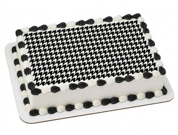 Houndstooth Edible Cake Topper, Black White Pattern Frosting Sheet Image, Fashion Birthday ~ D20803