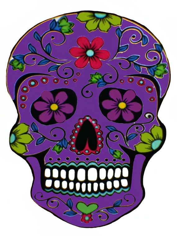 Purple Sugar Skull Halloween Birthday ~ Edible 2D Fondant Birthday Cake/Cupcake Topper ~ D22658