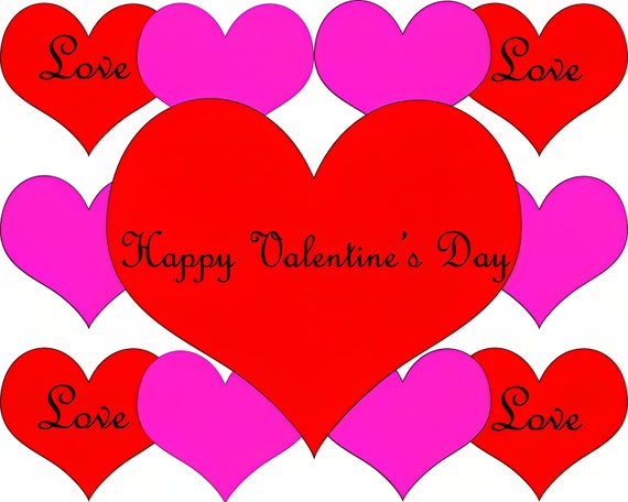 Happy Valentine's Day Hearts ~ Edible 2D Fondant Birthday Cake/Cupcake Topper ~ D22058