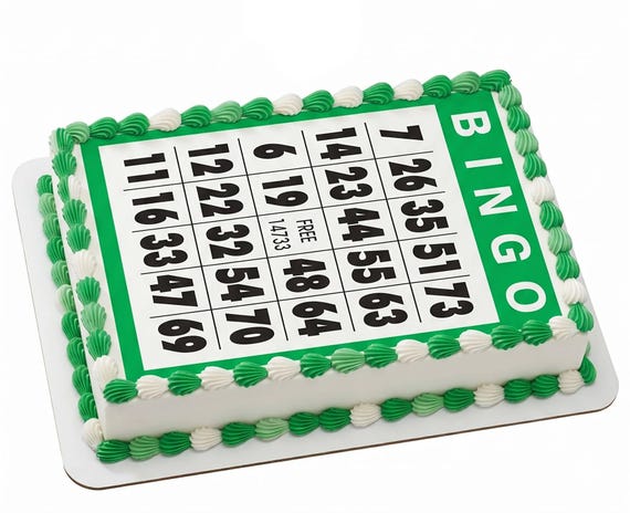 Green Bingo Card Edible Cake Topper, Bingo Party Frosting Sheet Decoration ~ D22902