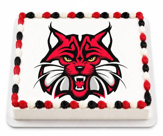 Red Black Wildcat Mascot Edible Cake Topper, Bobcat Lynx School Frosting Sheet Image, Team Pride ~ D20197