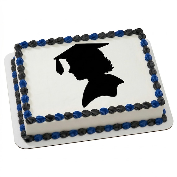 Female Graduate Silhouette Edible Cake Topper, Girl Grad Cap Gown Frosting Sheet Decoration ~ D1171