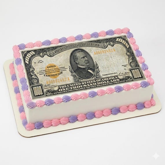 1000 Dollar Gold Certificate Bill Edible Cake Topper, Money Birthday Party Frosting Sheet Image, Cash Currency Cake Decoration ~ D24534