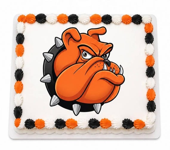 Orange Bulldog Mascot Spiked Collar Edible Cake Topper, School Team Frosting Sheet Image, Dawgs ~ D20472
