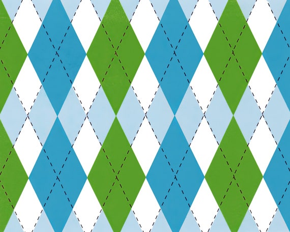 Blue & Green Argyle Cake Background ~ Edible 2D Fondant Birthday Cake/Cupcake Topper ~ D3090