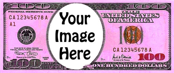 Pink 100 Dollar Bill Casino Birthday  ~ Edible 2D Fondant Birthday Photo Frame Cake/Cupcake Topper ~ D24706