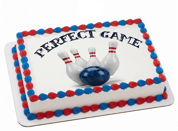 Perfect Game Bowling Edible Cake Topper, Bowling Party Frosting Sheet Decoration ~ D22673