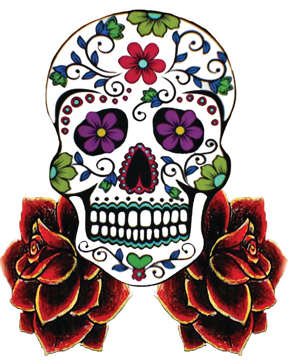 Sugar Skull & Roses Halloween Birthday ~ Edible 2D Fondant Birthday Cake/Cupcake Topper ~ D20412