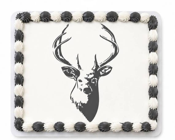 Deer Head Edible Cake Topper, Buck Hunting Birthday Frosting Sheet Image ~ D3974