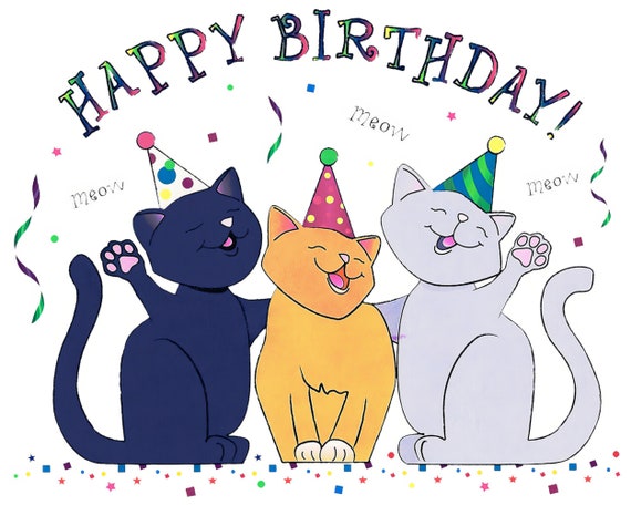 Cat- Happy Birthday ~ Edible 2D Fondant Birthday Cake/Cupcake Topper ~ D880