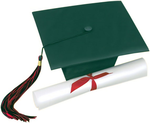 Green Graduation Cap & Diploma ~ Edible 2D Fondant Birthday Cake/Cupcake Topper ~ D5916