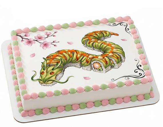 Sushi Dragon Edible Cake Topper, Dragon Roll Art Frosting Sheet Image, Japanese Birthday ~ D30074