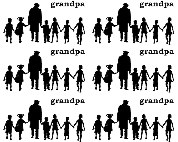 Grandpa & Grandkids Silhouette Birthday - Side Strips ~ Edible 2D Fondant Birthday Cake Side Toppers ~ D24471