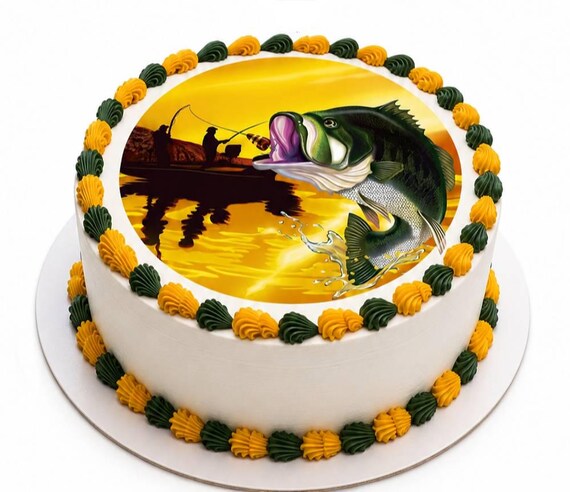 Bass Fishing Edible Cake Topper, Lake Birthday Frosting Sheet Image, Fisherman Party ~ D2040