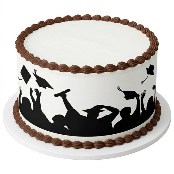 Graduation Cap Toss Silhouette Edible Cake Side Strips, Grad Celebration Frosting Sheet Wrap ~ D22492