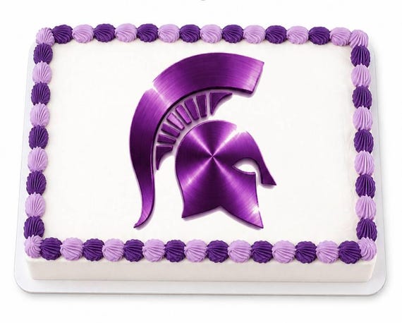 Purple Spartan Helmet Metallic Edible Cake Topper, Trojan Warrior School Frosting Sheet Image ~ D24147
