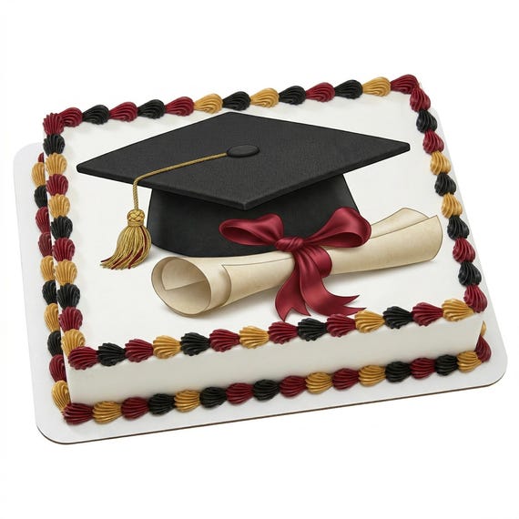 Black Grad Cap Diploma Maroon Ribbon Edible Cake Topper, Graduation Frosting Sheet Decoration ~ D5924