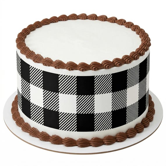Black Plaid Birthday - Side Strips ~ Edible 2D Fondant Birthday Cake Side Toppers ~ D22690