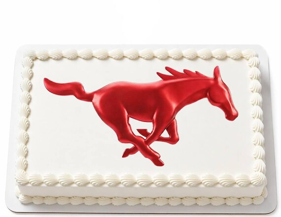 Mustang Horse Mascot Edible Cake Topper, School Spirit Frosting Sheet Image, Red Mustangs Sports ~ D943